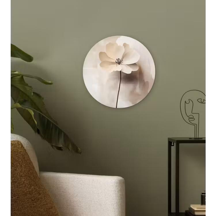 Muurcirkel - Bloem - Beige - Verf - Schaduw — 3