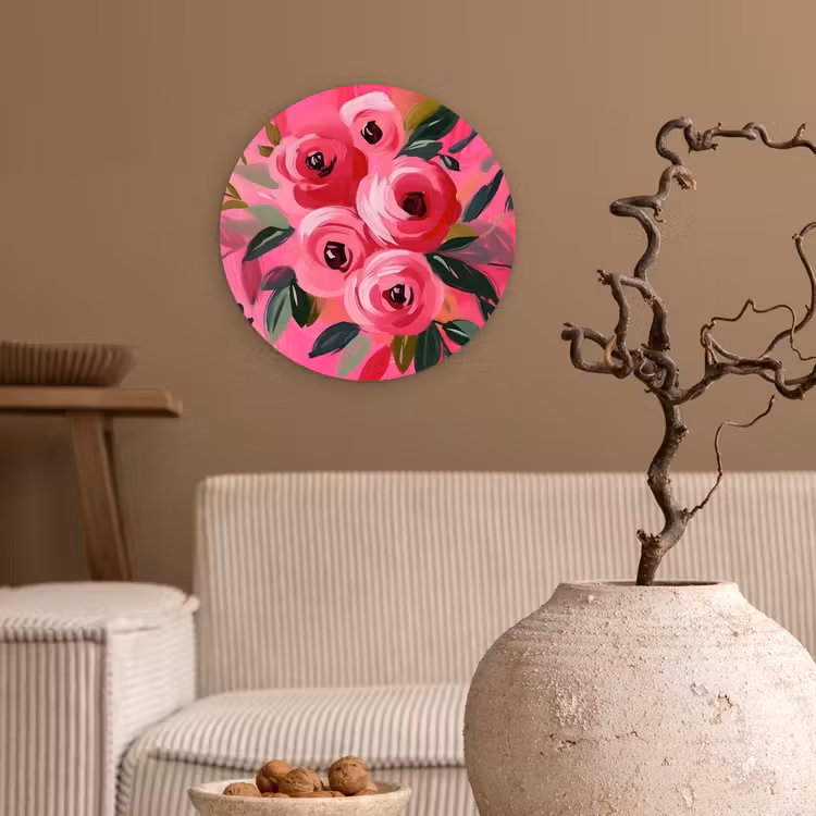 Muurcirkel - Bloemen - Verf - Roze — 2