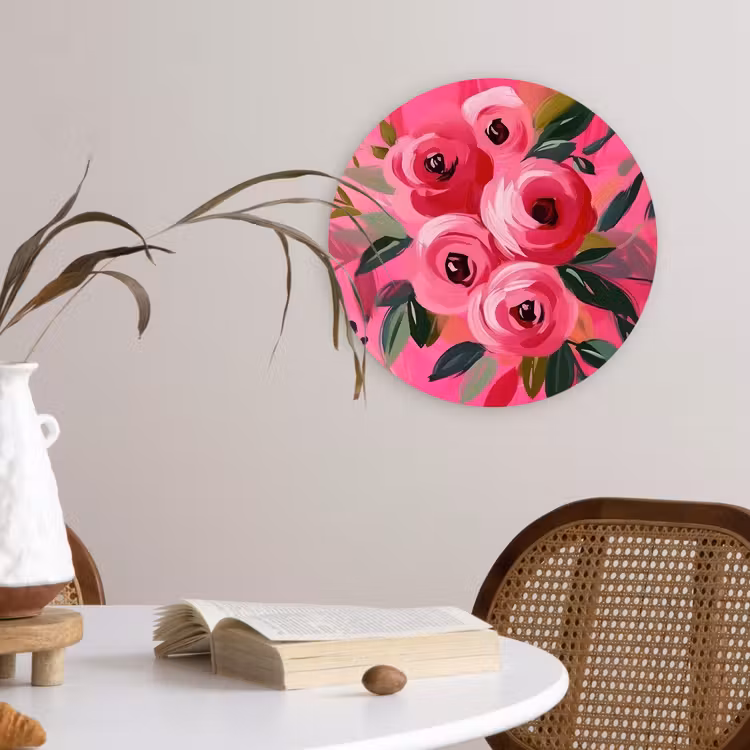 Muurcirkel - Bloemen - Verf - Roze — 4