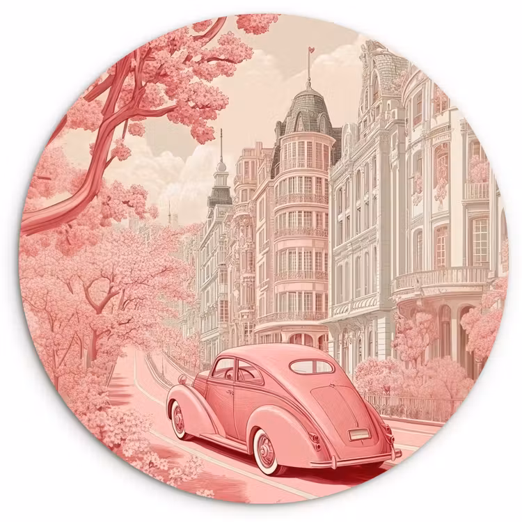 Muurcirkel - City - Car - Pink — 1