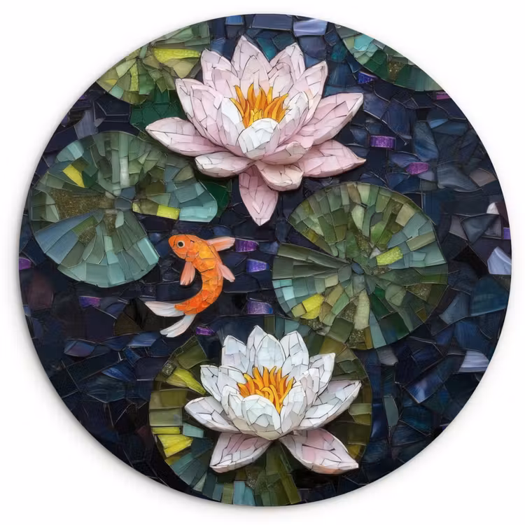Muurcirkel - Glasstukjes - Leliebladeren - Vis - Oranje — 1