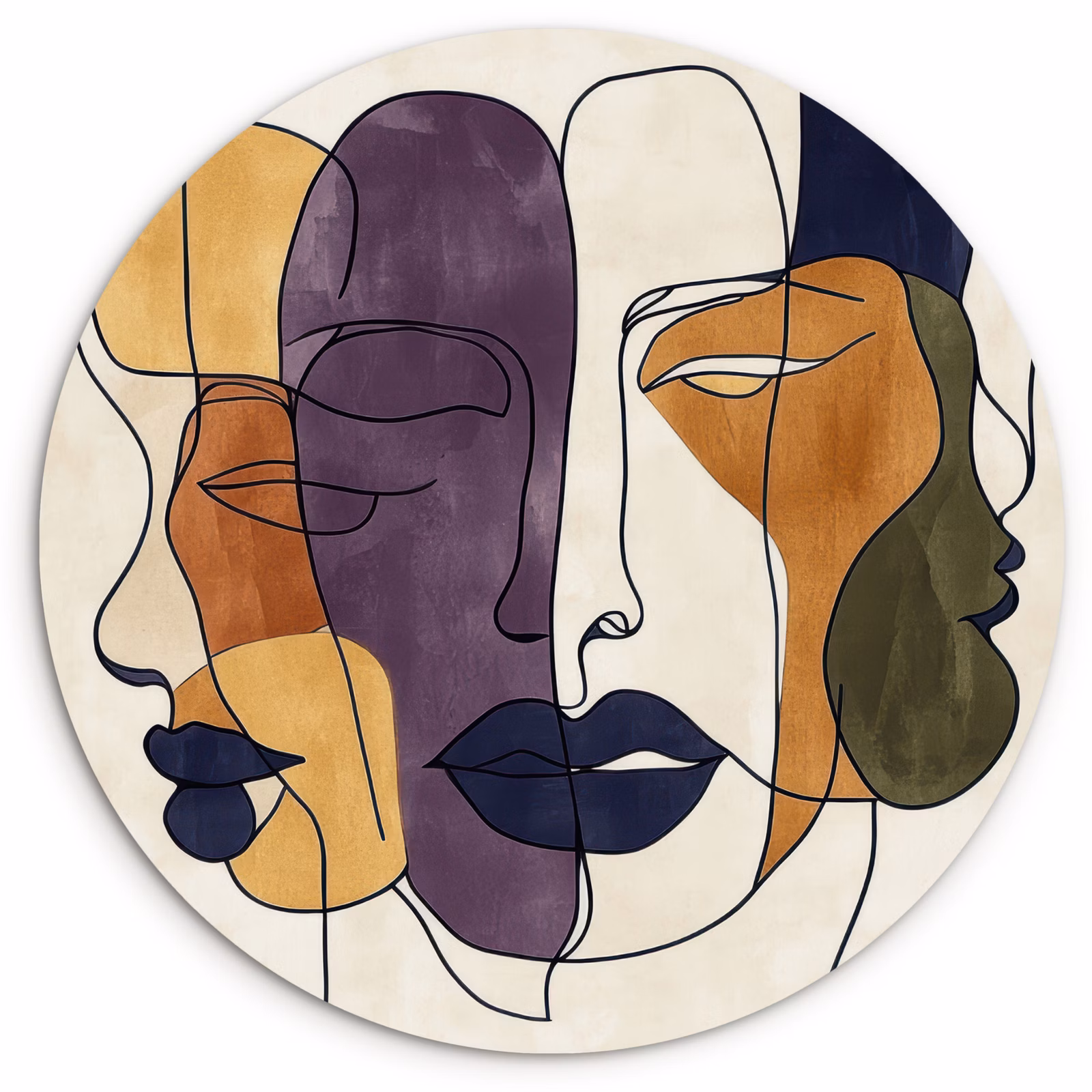 Muurcirkel - Abstract - Overlappende gezichten - Paars - Donkergroen — 1