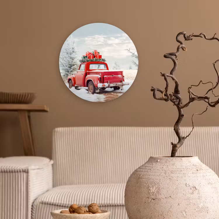 Muurcirkel - Auto - Rood - Cadeaus - Winter - Sneeuw - Kerst — 2