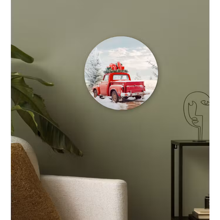 Muurcirkel - Auto - Rood - Cadeaus - Winter - Sneeuw - Kerst — 3
