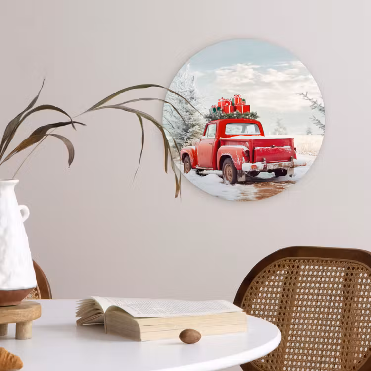 Muurcirkel - Auto - Rood - Cadeaus - Winter - Sneeuw - Kerst — 4