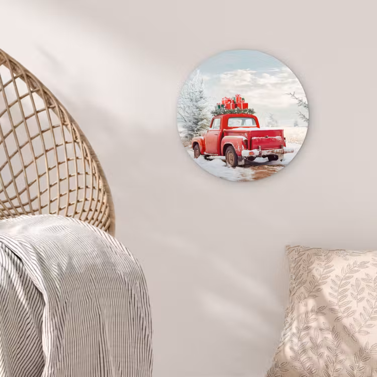 Muurcirkel - Auto - Rood - Cadeaus - Winter - Sneeuw - Kerst — 5