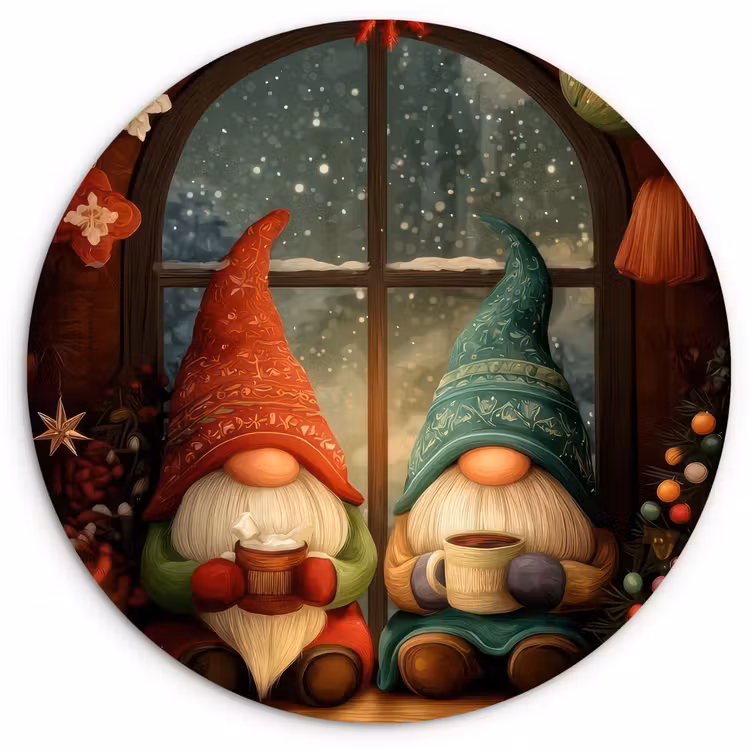Muurcirkel - Gnooms - Kerst - Raam - Kleurrijk — 1