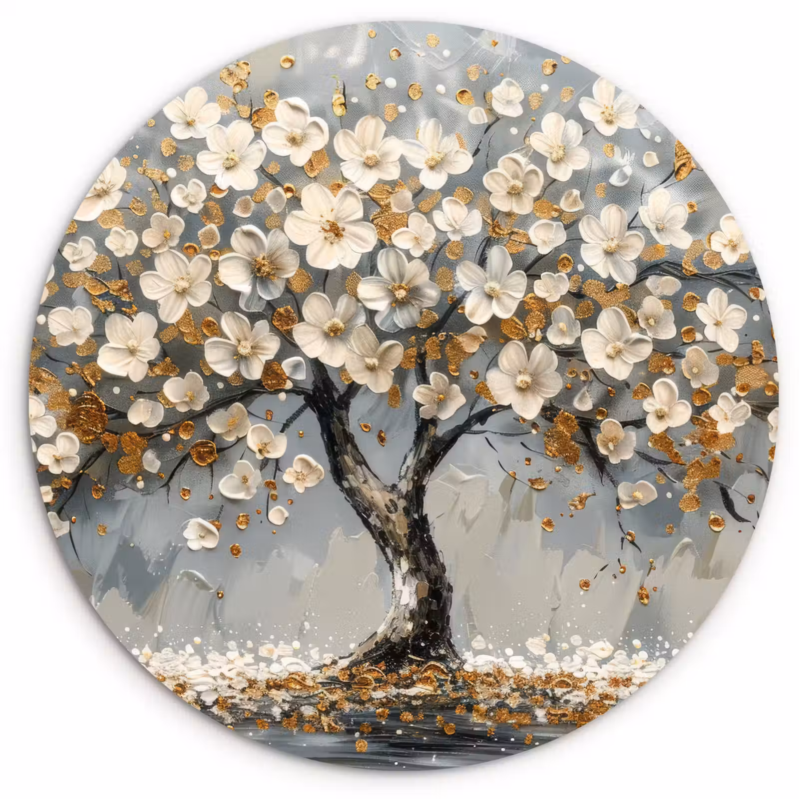 Muurcirkel - Boom - Bloemen - Wit - Natuur - Kunst — 1