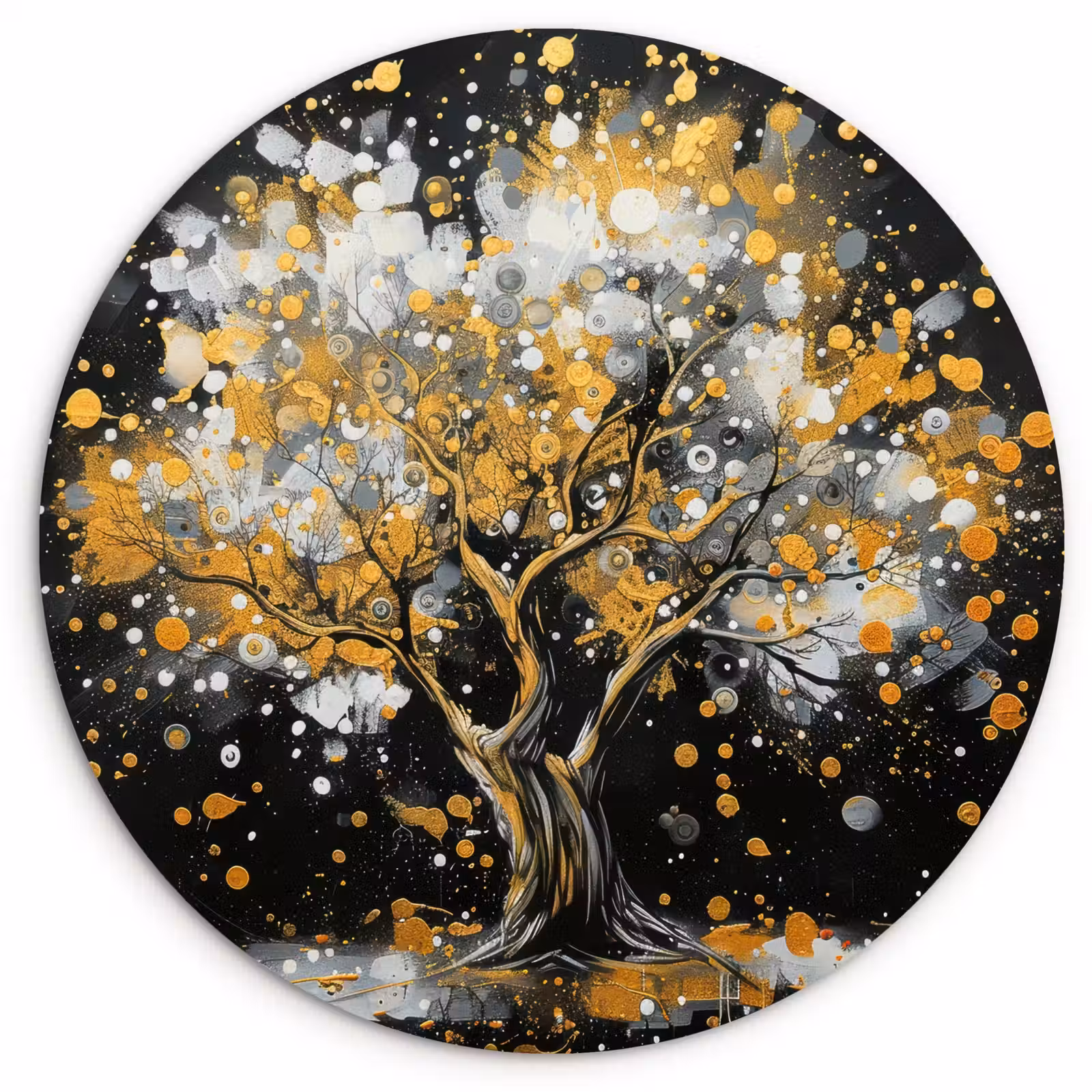 Muurcirkel - Boom - Zwart - Goud - Wit - Modern — 1