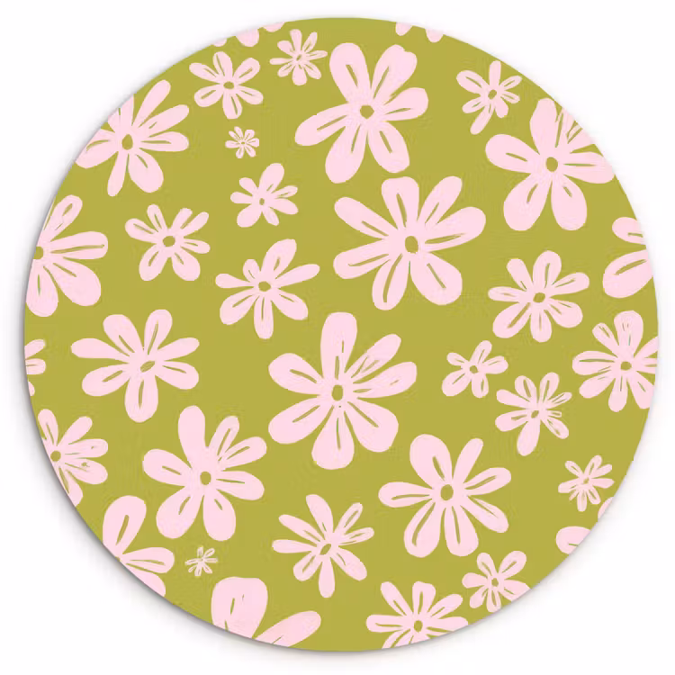 Muurcirkel - Bloemen - Roze - Getekend - Patroon — 1