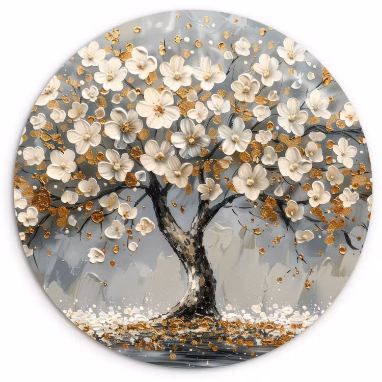 Muurcirkel - Boom - Bloemen - Wit - Natuur - Kunst — 1