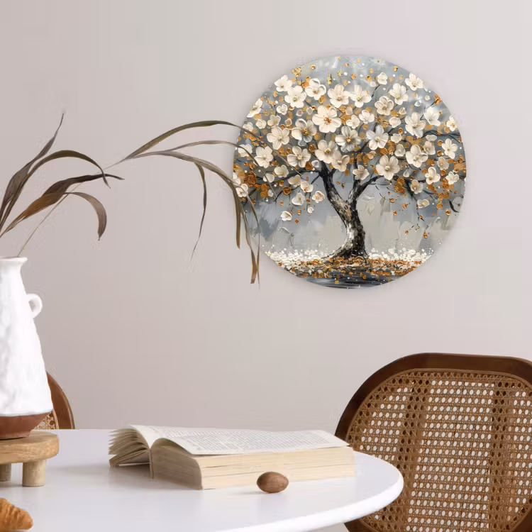 Muurcirkel - Boom - Bloemen - Wit - Natuur - Kunst — 4