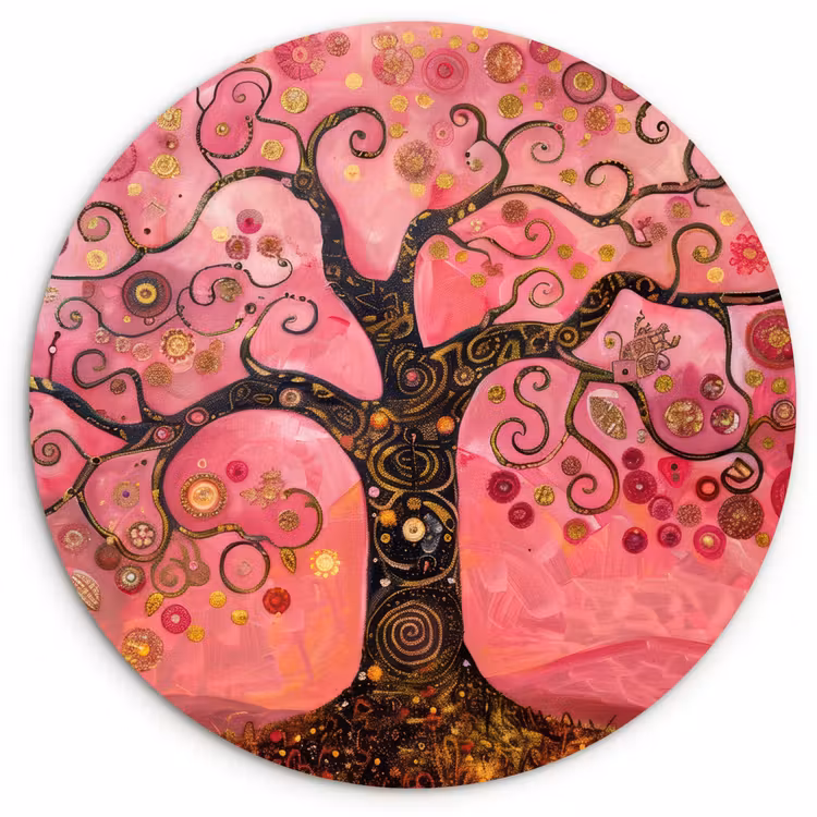 Muurcirkel - Boom - Levensboom - Roze - Goud — 1