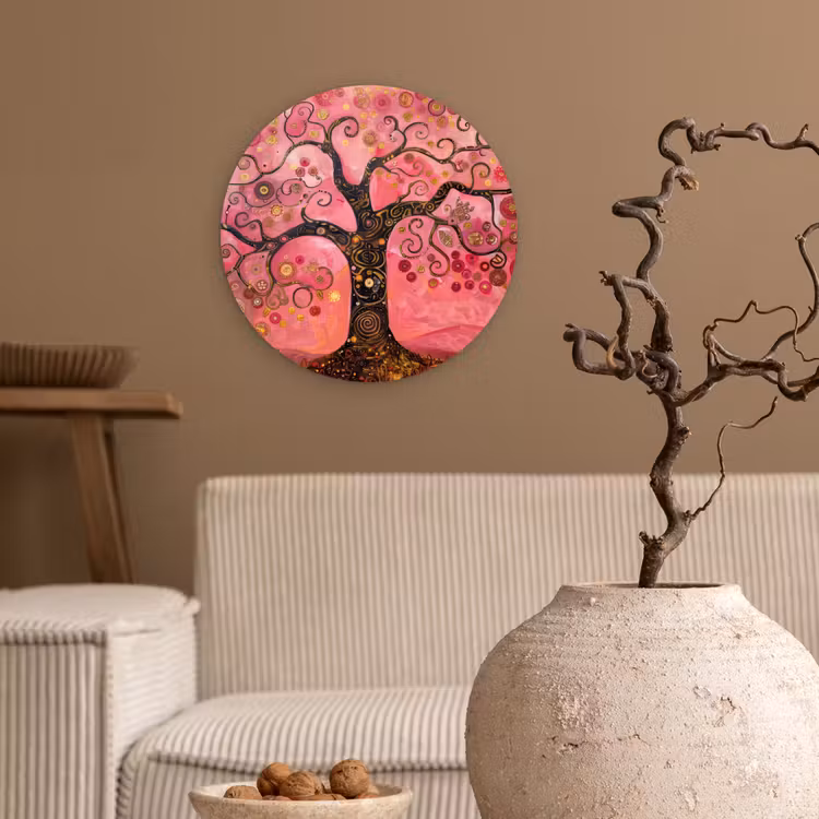 Muurcirkel - Boom - Levensboom - Roze - Goud — 2