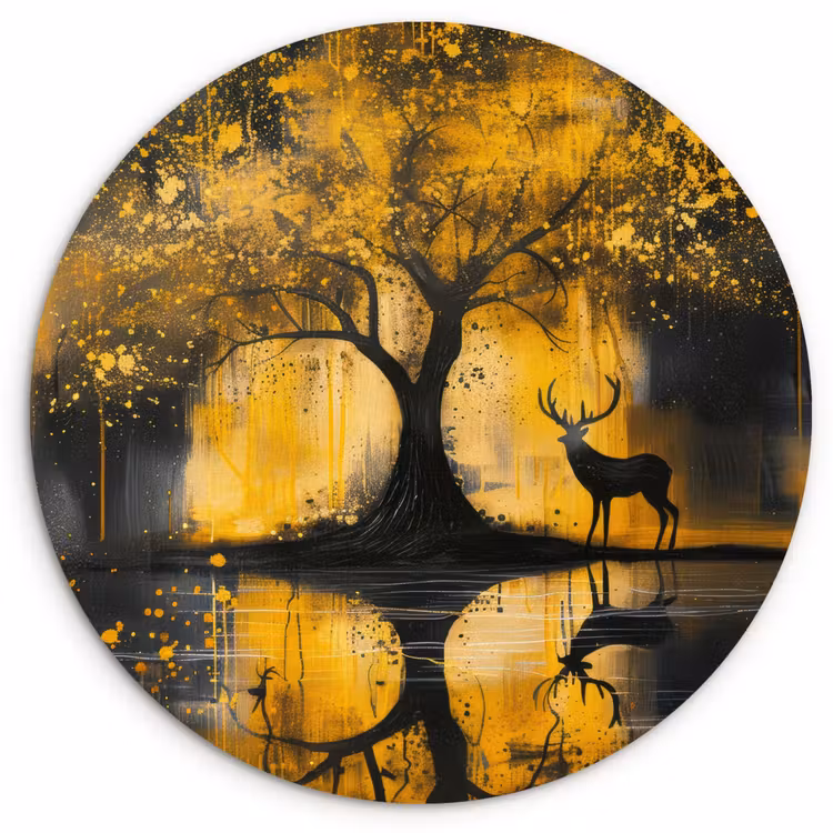 Muurcirkel - Boom - Verflook - Hert - Natuur - Goud — 1