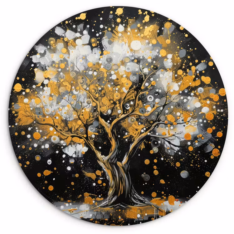 Muurcirkel - Boom - Zwart - Goud - Wit - Modern — 1