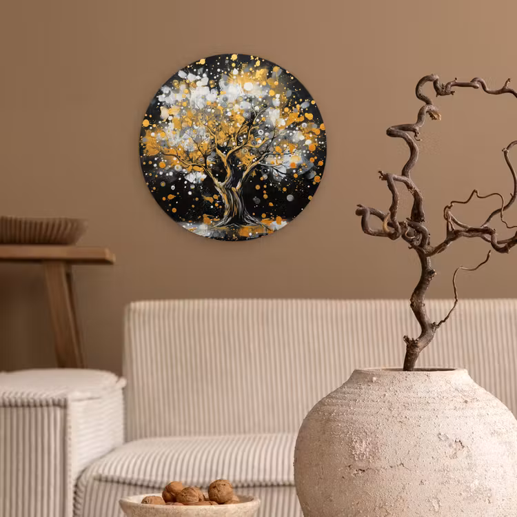 Muurcirkel - Boom - Zwart - Goud - Wit - Modern — 2