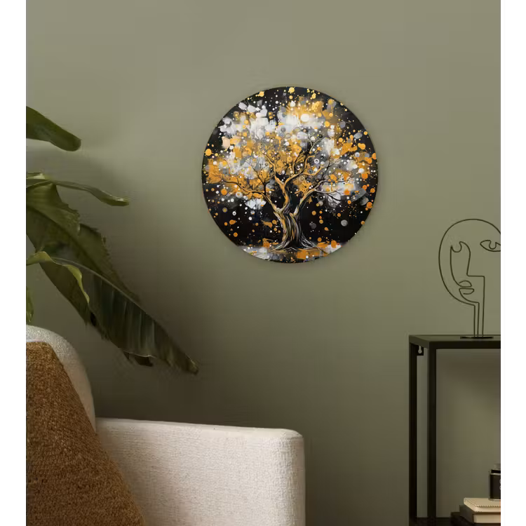 Muurcirkel - Boom - Zwart - Goud - Wit - Modern — 3