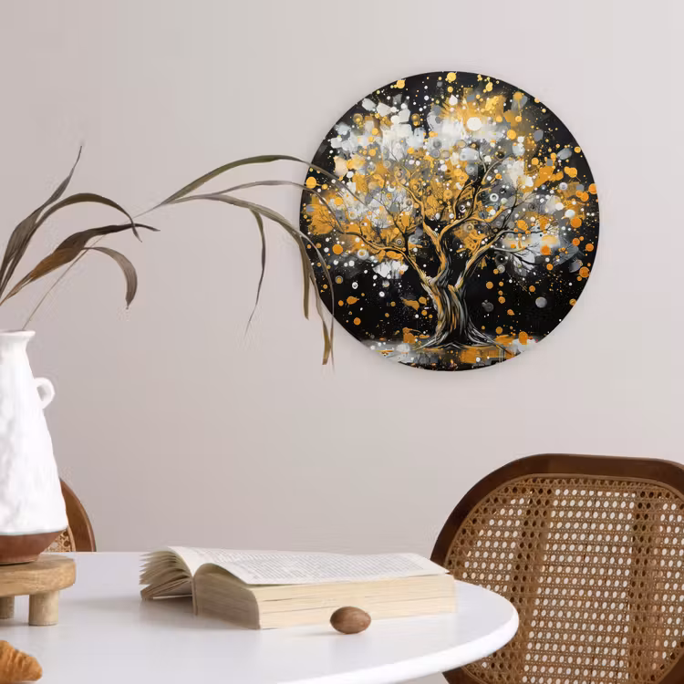 Muurcirkel - Boom - Zwart - Goud - Wit - Modern — 4