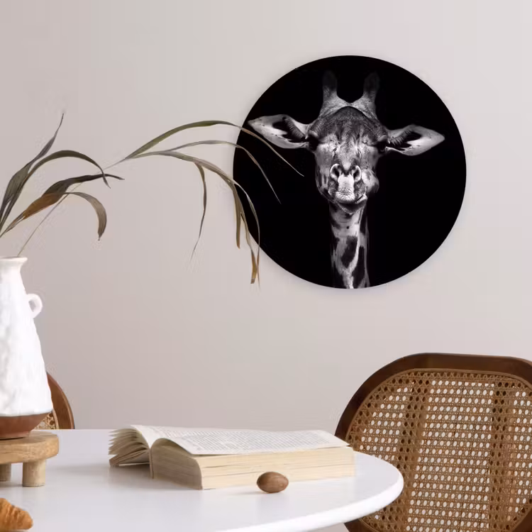 Muurcirkel - Giraffe - Portret - Dieren - Zwart - Wit — 4