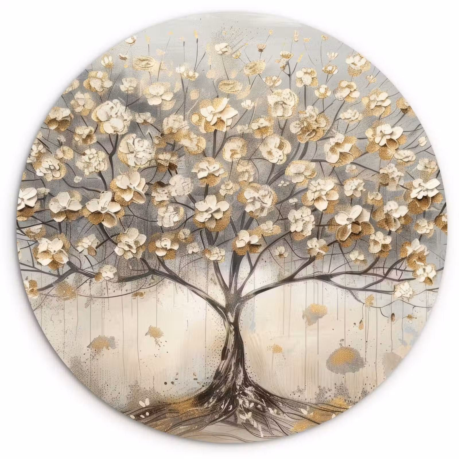 Muurcirkel - Boom - Beige - Goud - Verflook - Grijs — 1