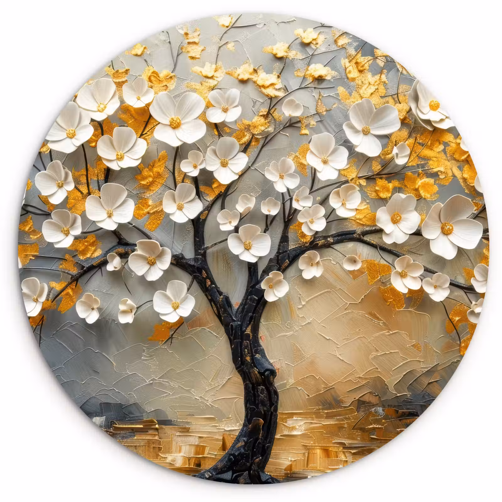 Muurcirkel - Boom - Bloemen - Goud - Beige — 1
