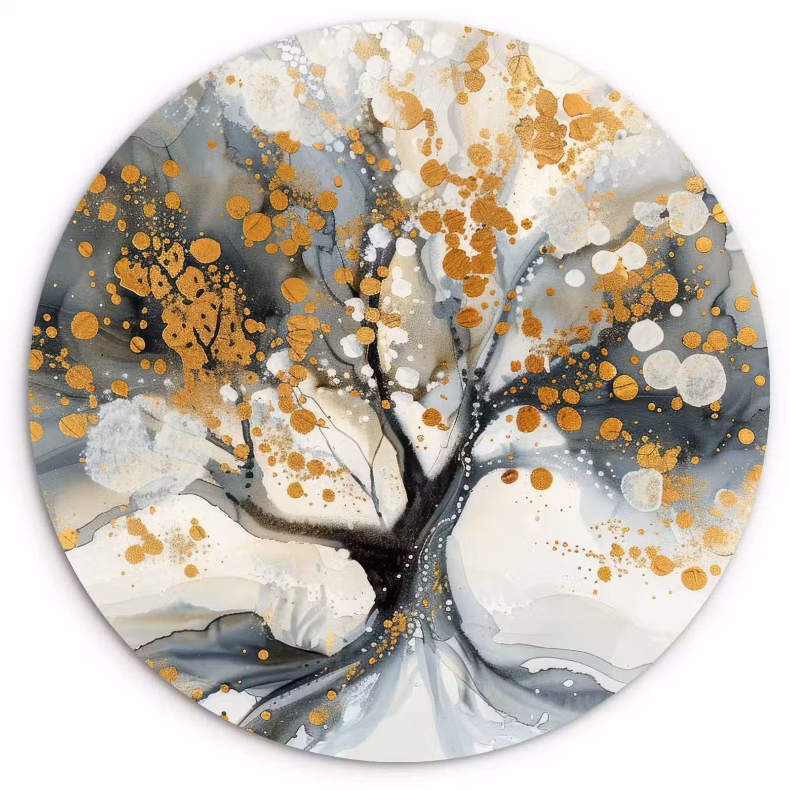 Muurcirkel - Boom - Modern - Abstract - Goud - Zwart - Wit — 1