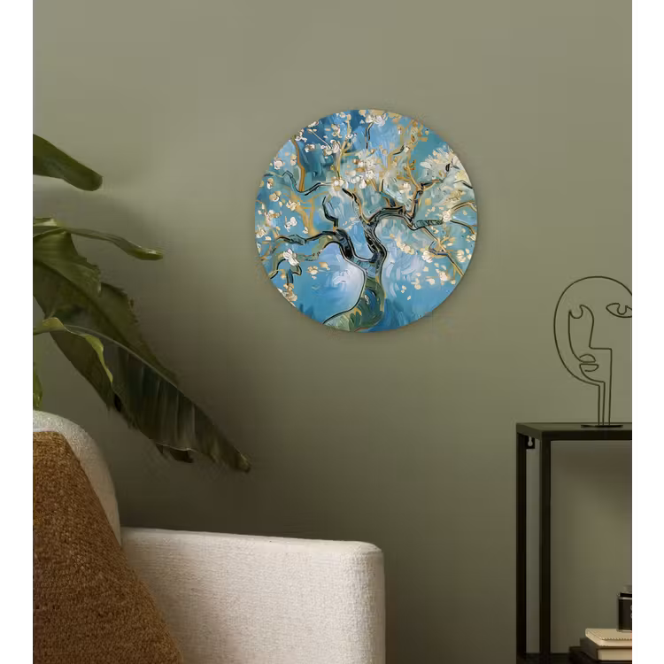Muurcirkel - Amandelbloesem boom - Blauw - Abstract — 3