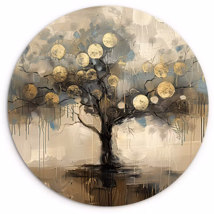 Muurcirkel - Beige - Abstract - Boom - Goud — 1