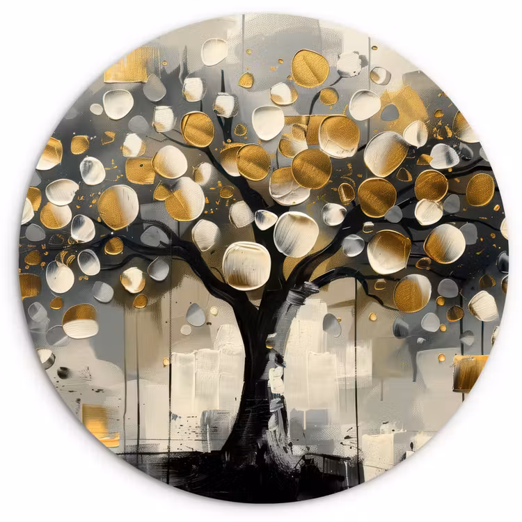 Muurcirkel - Boom - Abstract - Beige - Goud - Zwart — 1