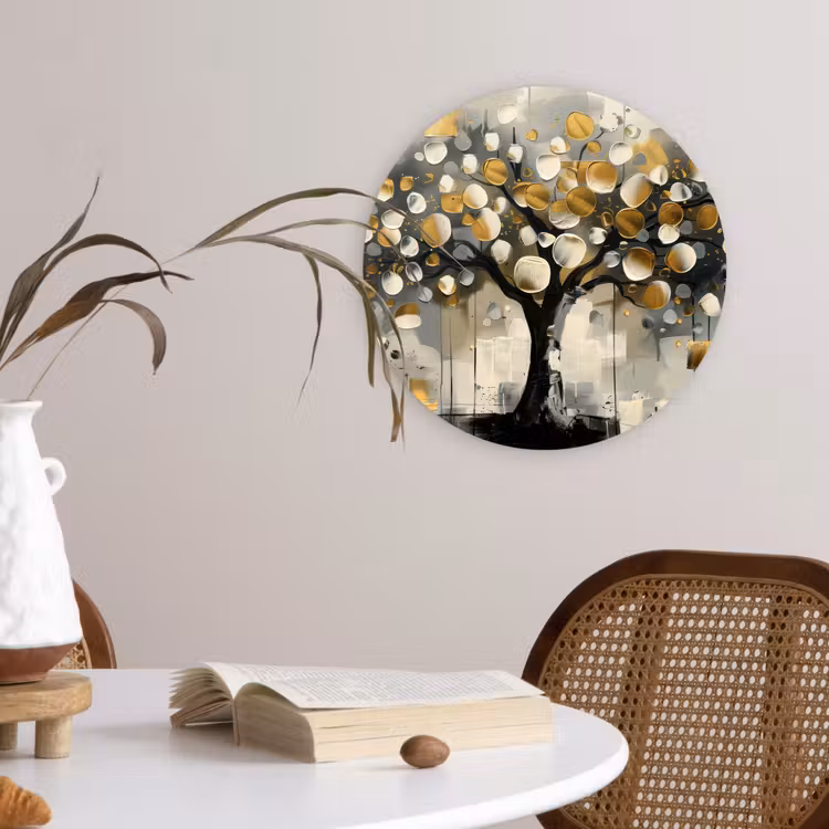 Muurcirkel - Boom - Abstract - Beige - Goud - Zwart — 4