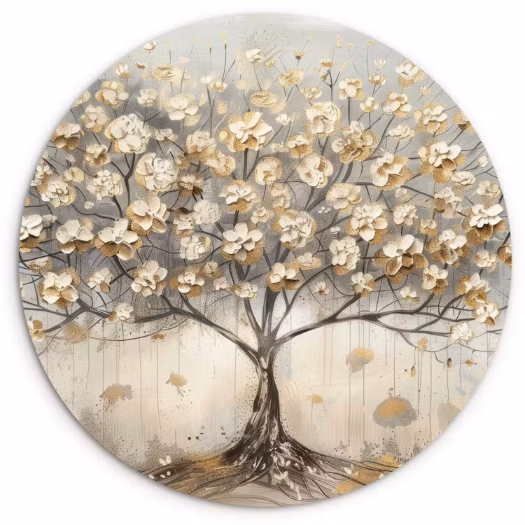 Muurcirkel - Boom - Beige - Goud - Verflook - Grijs — 1