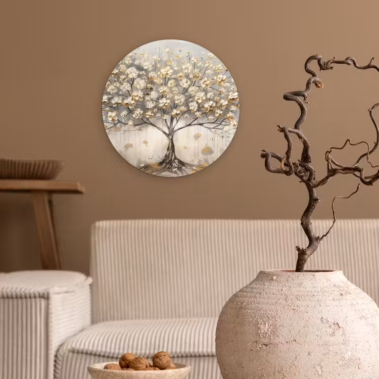 Muurcirkel - Boom - Beige - Goud - Verflook - Grijs — 2