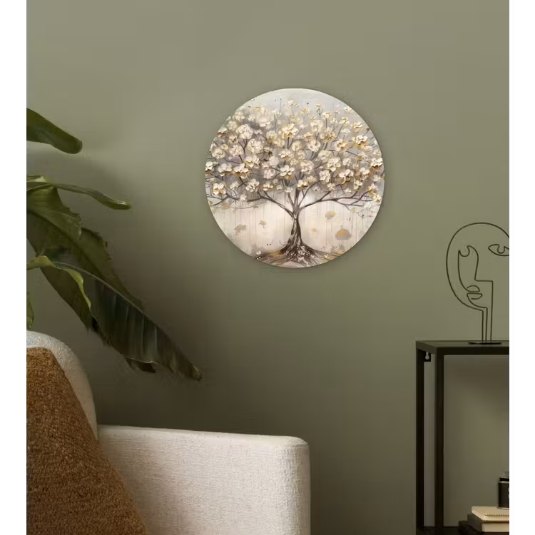 Muurcirkel - Boom - Beige - Goud - Verflook - Grijs — 3