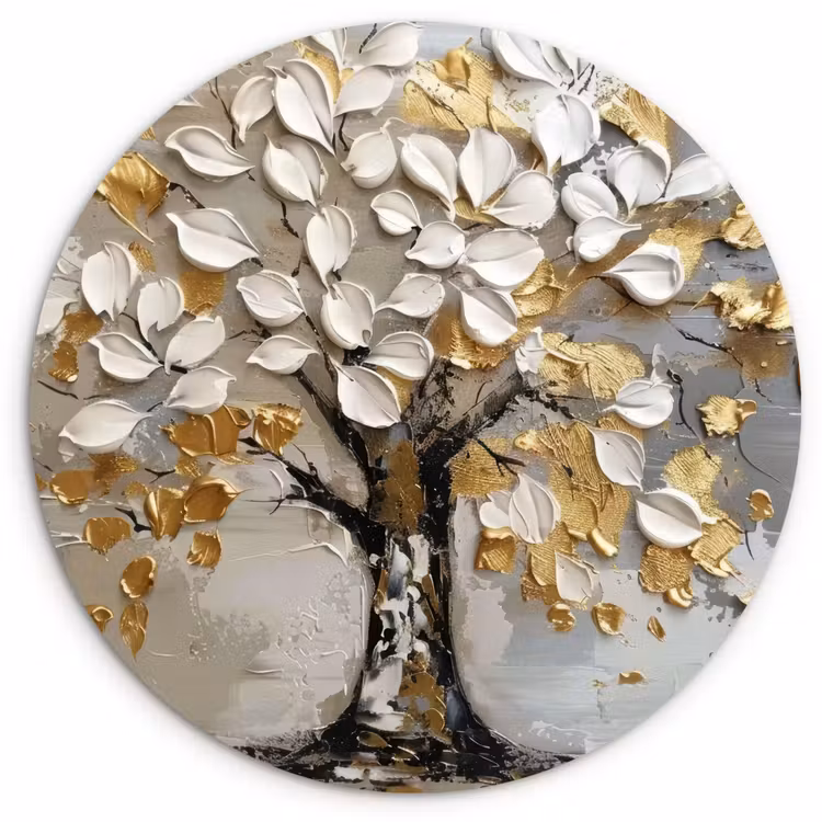 Muurcirkel - Boom - Beige - Grijs - Goud - Abstract — 1