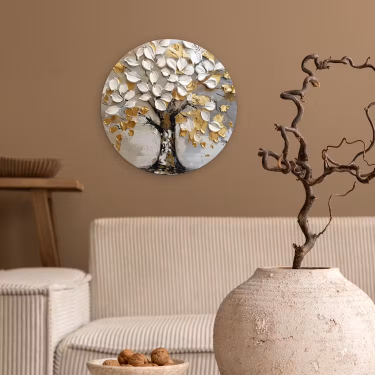 Muurcirkel - Boom - Beige - Grijs - Goud - Abstract — 2