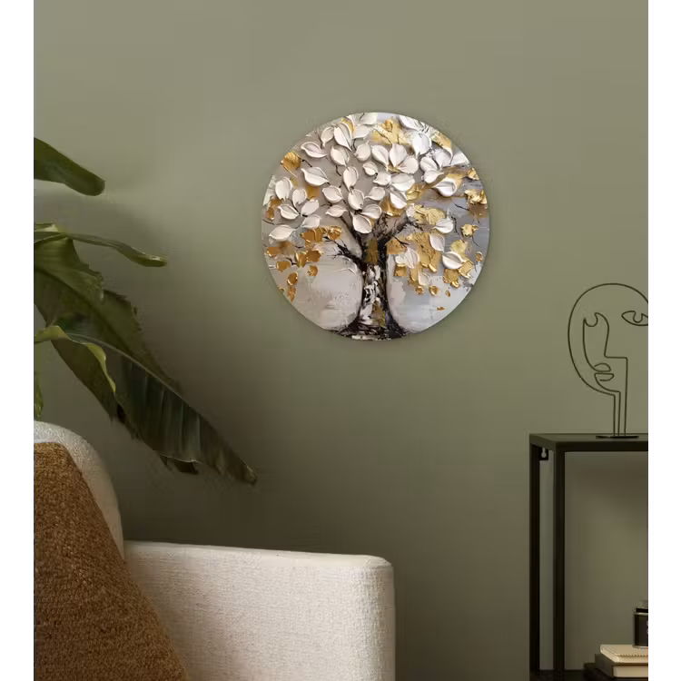 Muurcirkel - Boom - Beige - Grijs - Goud - Abstract — 3