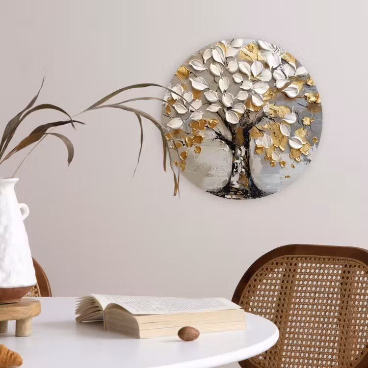 Muurcirkel - Boom - Beige - Grijs - Goud - Abstract — 4
