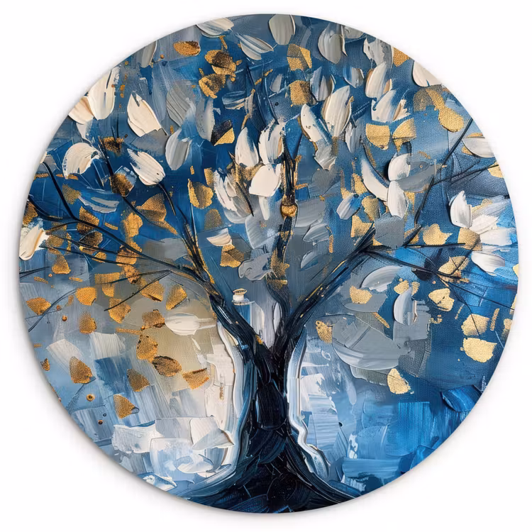 Muurcirkel - Boom - Blauw - Goud - Abstract — 1