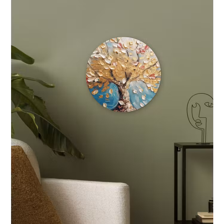 Muurcirkel - Boom - Blauw - Goud - Abstract - Modern — 3