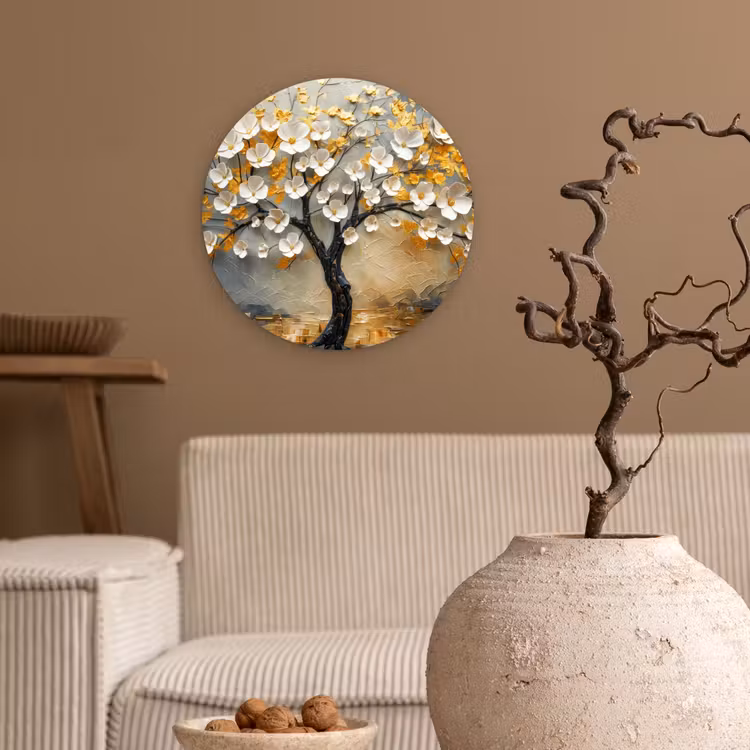 Muurcirkel - Boom - Bloemen - Goud - Beige — 2
