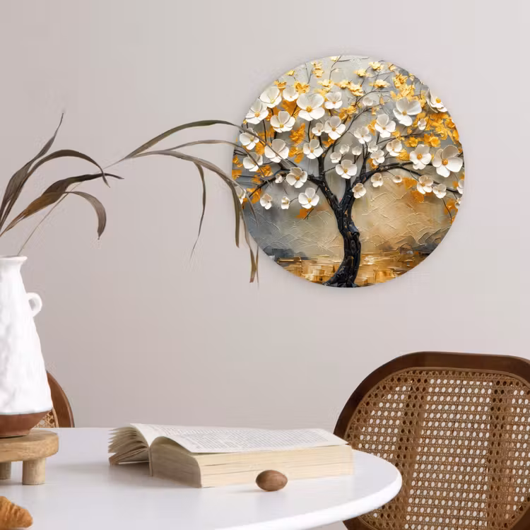 Muurcirkel - Boom - Bloemen - Goud - Beige — 4