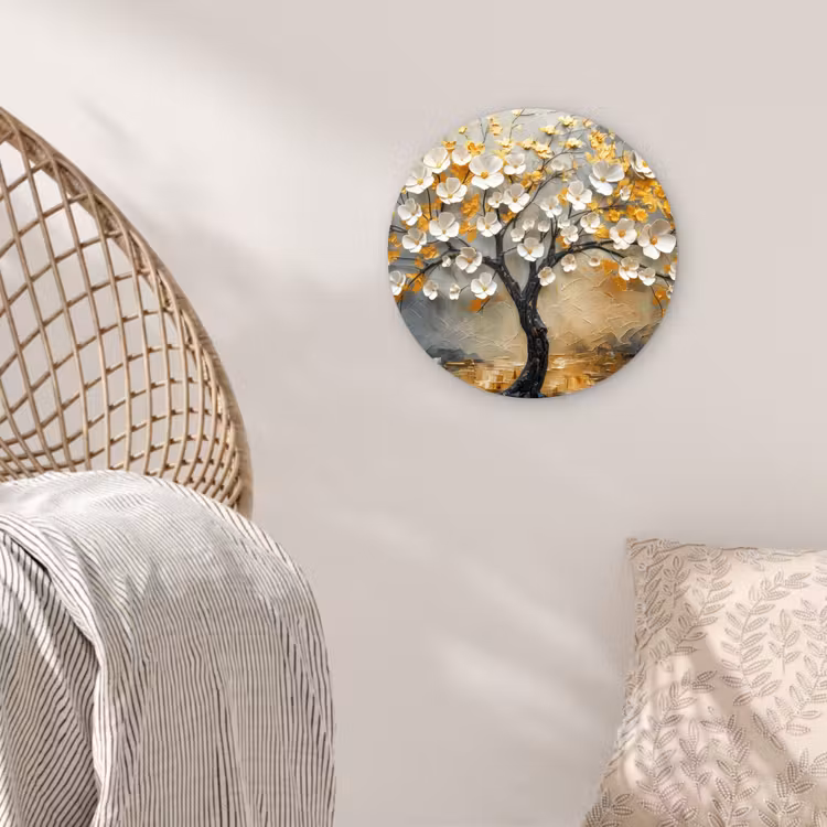 Muurcirkel - Boom - Bloemen - Goud - Beige — 5