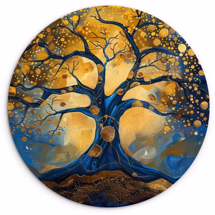Muurcirkel - Boom - Levensboom - Blauw - Goud — 1