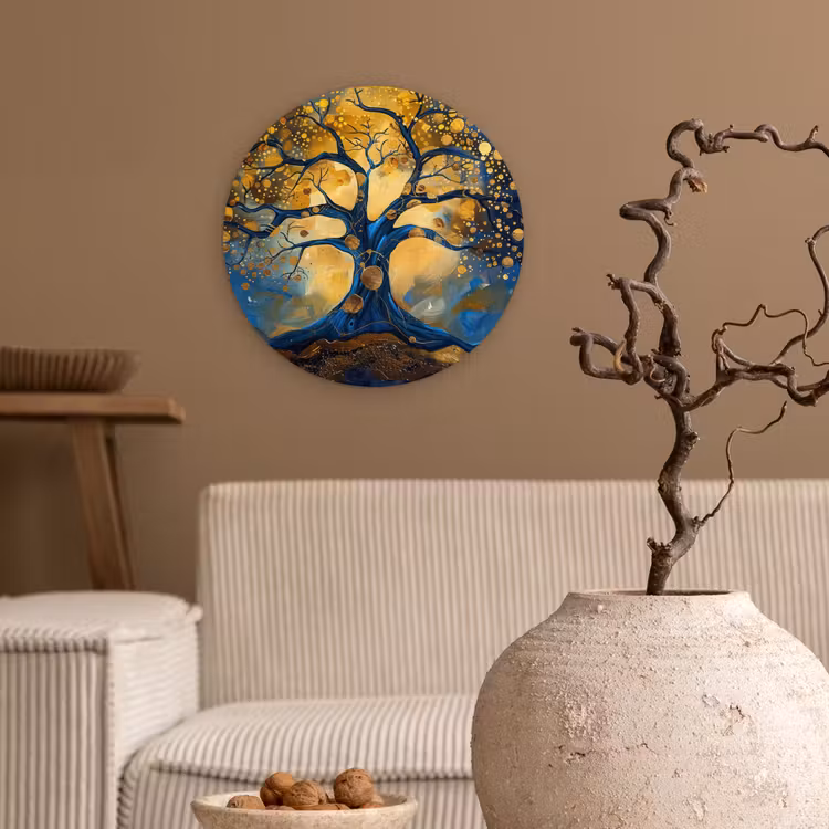 Muurcirkel - Boom - Levensboom - Blauw - Goud — 2