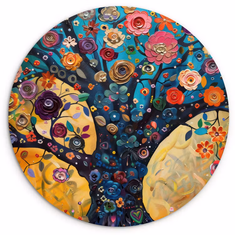 Muurcirkel - Boom - Levensboom - Kleurrijk - Bloemen - Modern — 1
