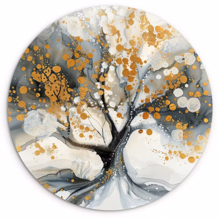 Muurcirkel - Boom - Modern - Abstract - Goud - Zwart - Wit — 1