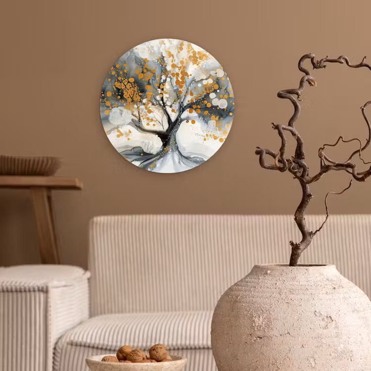 Muurcirkel - Boom - Modern - Abstract - Goud - Zwart - Wit — 2