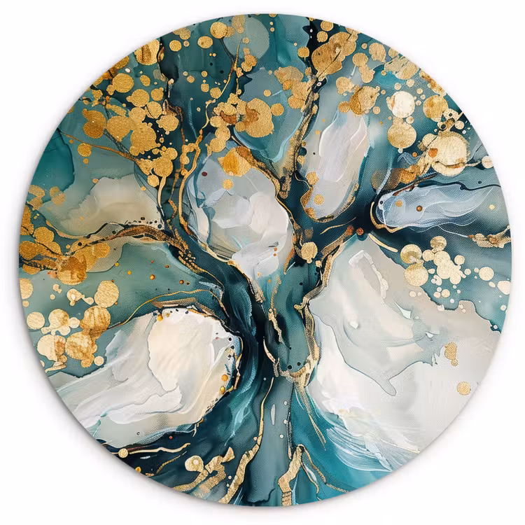 Muurcirkel - Boom - Modern - Verflook - Turquoise - Goud — 1