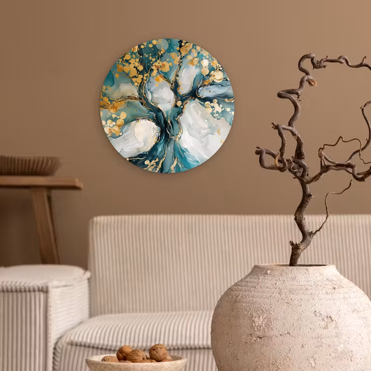 Muurcirkel - Boom - Modern - Verflook - Turquoise - Goud — 2